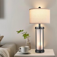 Table Lamps For Living Room Set Of 2 26 Tall Bedside Farmhouse Table Lamps With Led Lantern Nightlight Bedroom Nightstand Lamp