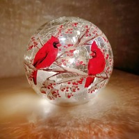 Ranscah Glass Ball Light Crackle Led Night Light Red Bird Pattern Battery Operated Light Tabletop Decorative Sphere Lamp Led Orb Table Lamp For Outdoor Living-Room Pathway Patio Yard Lawn Bedroom