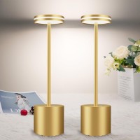 Bravzurg Cordless Table Lamps Set Of 2, Portable 5000Mah Outdoor Battery Powered Table Lamp, Dimmable, Wireless Rechargeable Led Desk Light For Indoor/Outdoor/Home/Restaurant (Gold)