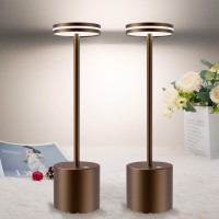 Bravzurg Cordless Table Lamps Set Of 2, Rechargeable 5000Mah Outdoor Table Lamp, Dimmable, Wireless Battery Powered Led Portable Desk Light For Indoor/Outdoor/Home/Living Room (Brown)