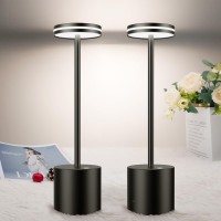 Bravzurg 2 Pack Cordless Table Lamps, 5000Mah Portable Outdoor Battery Operated Table Lamp, Dimmable, Wireless Rechargeable Led Desk Light For Indoor/Outside/Home/Living Room (Black)