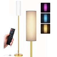 Qaubauyt Floor Lamp For Living Room Bedroom With Remote, Modern Led Floor Lamp With Two Adjustment Modes Of Reading And Colorful,Standing Lamp Tall Lamp With White Lampshade,9W Bulb Included(Gold)