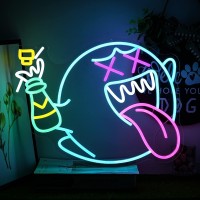 Neon Sign Ghost Neon Light Ghost Face Signs With Dimmable Switch Retro Arcade Decor Gaming Neon Sign For Gaming Zone Man Cave Bi