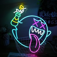 Neon Sign Ghost Neon Light Ghost Face Signs With Dimmable Switch Retro Arcade Decor Gaming Neon Sign For Gaming Zone Man Cave Bi