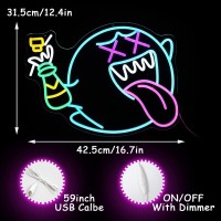 Neon Sign Ghost Neon Light Ghost Face Signs With Dimmable Switch Retro Arcade Decor Gaming Neon Sign For Gaming Zone Man Cave Bi