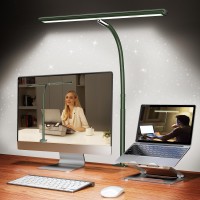 Airlonv Led Desk Lamp For Office Home, Eye-Caring Desk Light With Stepless Dimming Adjustable Flexible Gooseneck, 10W Usb Adapter Desk Lamp With Clamp For Reading, Study, Workbench (Green)