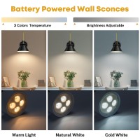 Nooknova Battery Operated Wall Sconce Battery Powered Sconces Wireless Sconces Set Of 2 Wall Lights Dimmable Wall Sconces Lamp