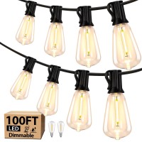 Kondras 100Ft Led Outdoor String Lights Waterproof Outside Patio Lights With 52 Dimmable St38 Edison Bulbs Connectable Hanging