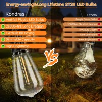 Kondras 100Ft Led Outdoor String Lights Waterproof Outside Patio Lights With 52 Dimmable St38 Edison Bulbs Connectable Hanging