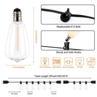 Kondras 100Ft Led Outdoor String Lights Waterproof Outside Patio Lights With 52 Dimmable St38 Edison Bulbs Connectable Hanging