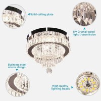 Finktonglan 118 Dimmable Crystal Chandelier Led Modern Crystal Ceiling Light Flush Mount Crystal Chandeliers 3 Light Colors