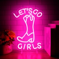 Dracey Lets Go Girls Neon Sign For Wall Decor Pink Cowboy Cowgirl Boots Led Signs Neon Light Usb Powered For Bedroom Game Room