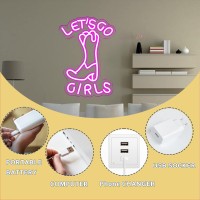 Dracey Lets Go Girls Neon Sign For Wall Decor Pink Cowboy Cowgirl Boots Led Signs Neon Light Usb Powered For Bedroom Game Room