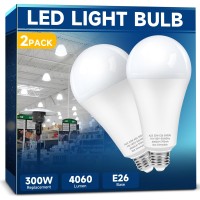 300W Equivalent Led Light Bulb, Super Bright 4060 Lumen 5000K Cool Daylight White A23 E26 Medium Base 33 Watt Led Bulb For Garage Warehouse Workshop Backyard Patio Street Supermarket, 2-Pack