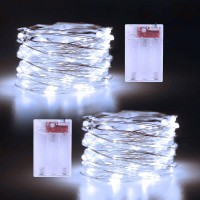 Christmas White Fairy Lights Battery Operated 2 Pack 164Ft 50 Leds Silver Copper Wire Twinkle Lights For Christmas Halloween Be