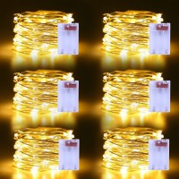 6 Pack Fairy Lights Battery Operated164Ft 50 Leds Silver Copper Wire Twinkle Lights For Halloween Christmas Bedroom Indoor Outd