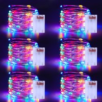 Christmas Multicolor Fairy Lights Battery Operated 6 Pack 164Ft 50 Leds Silver Copper Wire Twinkle Lights For Halloween Bedroom