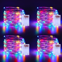 Christmas Multicolor Fairy Lights Battery Operated 4 Pack 164Ft 50 Leds Silver Copper Wire Twinkle Lights For Halloween Bedroom