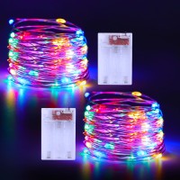 Christmas Multicolor Fairy Lights Battery Operated 2 Pack 164Ft 50 Leds Silver Copper Wire Twinkle Lights For Bedroom Indoor Ou