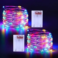 Christmas Multicolor Fairy Lights Battery Operated 2 Pack 164Ft 50 Leds Silver Copper Wire Twinkle Lights For Bedroom Indoor Ou