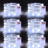 Christmas White Fairy Lights Battery Operated 6 Pack 164Ft 50 Leds Silver Copper Wire Twinkle Lights For Halloween Christmas Be