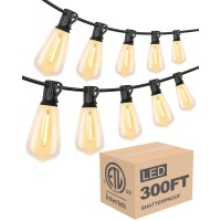 Lightdot 300Ft (3X 100Ft) Outdoor String Lights, Led Bistro String Lights With Shatterproof St38 Vintage Bulbs, 2200K Dimmable, Waterproof Hanging Lights For Patio, Porch, Garden, Backyard