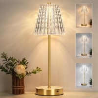 Touch Table Lamp Stepless Dimming Crystal Led Lamp With 3 Modes Rechargeable Battery Powered Small Nightstand Lamp Metal Mode