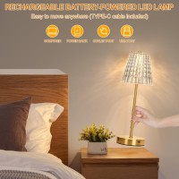 Touch Table Lamp Stepless Dimming Crystal Led Lamp With 3 Modes Rechargeable Battery Powered Small Nightstand Lamp Metal Mode