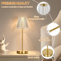 Touch Table Lamp Stepless Dimming Crystal Led Lamp With 3 Modes Rechargeable Battery Powered Small Nightstand Lamp Metal Mode