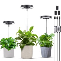 Lordem Grow Light, Full Spectrum Led Plant Light For Indoor Plants, Height Adjustable Growing Lamp With Auto On/Off Timer 4/8/12H, 4 Dimmable Brightness, Ideal For Small Plants, 3 Packs Of Black