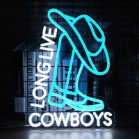 Attneon Cowboy Boot Neon Sign Long Live Cowboys Neon Sign Cowboy Neon Cowboy Neon Sign Music Decor Pub Party Decoration Bedroom