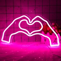 Attneon Heart Neon Sign For Wall Decor Heart Led Light Heart Neon Light For Girls Room Hand Heart Light Decor For Wedding Birt