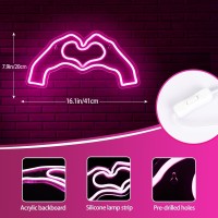 Attneon Heart Neon Sign For Wall Decor Heart Led Light Heart Neon Light For Girls Room Hand Heart Light Decor For Wedding Birt