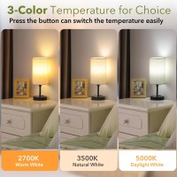 Ggoying Set Of 2 Bedside Table Lamp Bedroom Lamps With 3Color Modes Ac Outlet Linen Round Lampshade Nightstand Lamp For Livi