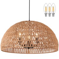 Ayshwilldec 24 Brown Woven Pendant Light Boho Chandelier Dome Rustic Farmhouse Chandelier Wicker Pendant Light Rattan Light Fi