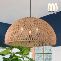 Ayshwilldec 24 Brown Woven Pendant Light Boho Chandelier Dome Rustic Farmhouse Chandelier Wicker Pendant Light Rattan Light Fi