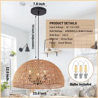 Ayshwilldec 24 Brown Woven Pendant Light Boho Chandelier Dome Rustic Farmhouse Chandelier Wicker Pendant Light Rattan Light Fi