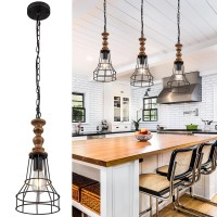 Wochos Farmhouse Pendant Light, Hanging Pendant Light Industrial Hanging Lantern Fixture Modern Metal Cage Lamp Chandelier Lighting For Kitchen Dining Room Over Table Living Room Hallway Entryway