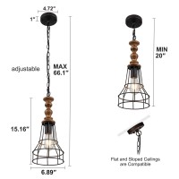 Wochos Farmhouse Pendant Light, Hanging Pendant Light Industrial Hanging Lantern Fixture Modern Metal Cage Lamp Chandelier Lighting For Kitchen Dining Room Over Table Living Room Hallway Entryway