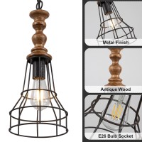 Wochos Farmhouse Pendant Light, Hanging Pendant Light Industrial Hanging Lantern Fixture Modern Metal Cage Lamp Chandelier Lighting For Kitchen Dining Room Over Table Living Room Hallway Entryway