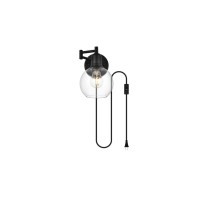 Caspian 1 Light Black And Clear Swing Arm Plug In Wall Sconce