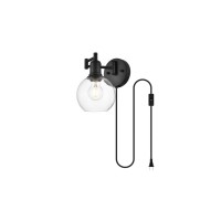 Caspian 1 Light Black And Clear Swing Arm Plug In Wall Sconce