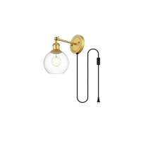 Wesson 1 Light Brass And Clear Plug In Wall Sconce