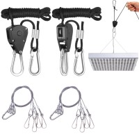 1/8 Inch 2 M Rope Ratchet With Hook, 2 Pairs Adjustable High Performance Ratchet Rope Hanger With Stainless Steel Lanyards For Hanging Tent Grow Plant Lamp (78 Lbs Weight Capacity)