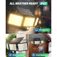 Amiluo Solar Outdoor Lights 304 Led 3000Lm Flood Security Lights With Remote Large Solar Panel Motion Sensor Lights 3 Modes Wa