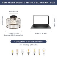 Violoemi Modern Ceiling Light Crystal Hallway Semi Flush Mount Ceiling Lighting Fixture Black Metal Close To Ceiling Lamp For