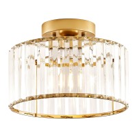 Violoemi Crystal Gold Semi Flush Mount Ceiling Light Modern Hallway Light Fixture Metal Close To Ceiling Lamp For Kitchen Living