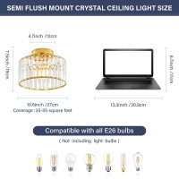 Violoemi Crystal Gold Semi Flush Mount Ceiling Light Modern Hallway Light Fixture Metal Close To Ceiling Lamp For Kitchen Living