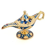 Lauyoo Vintage Aladdin Magic Genie Lamp Costume Accessory Gift For Women Classic Arabian Props Aladdin Pot Decor Blue Gold