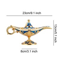 Lauyoo Vintage Aladdin Magic Genie Lamp Costume Accessory Gift For Women Classic Arabian Props Aladdin Pot Decor Blue Gold